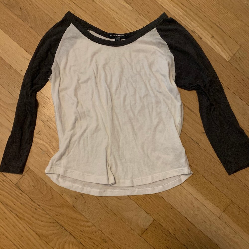 Baseball style gray and white top